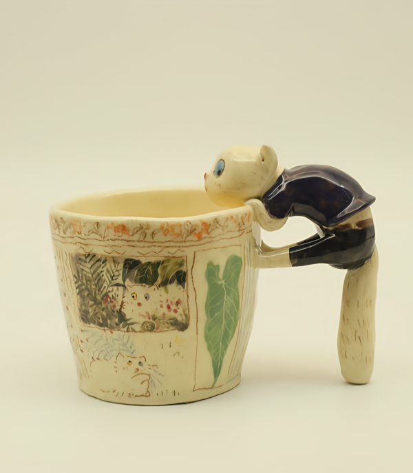 Handmade Ceramic Pet Mug For Curious Cat