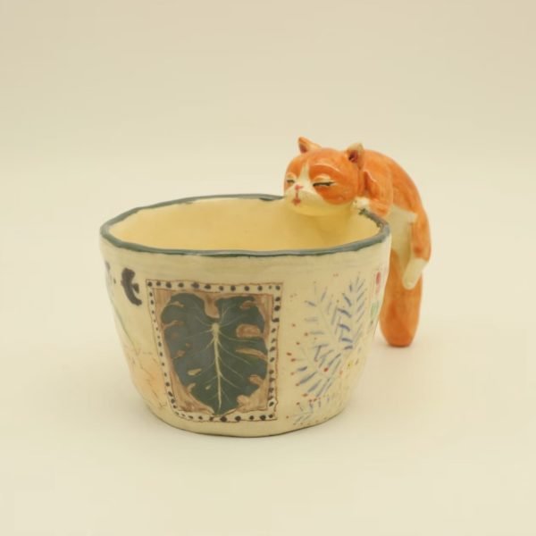 Handmade Ceramic Pet Mug For Orange Cat